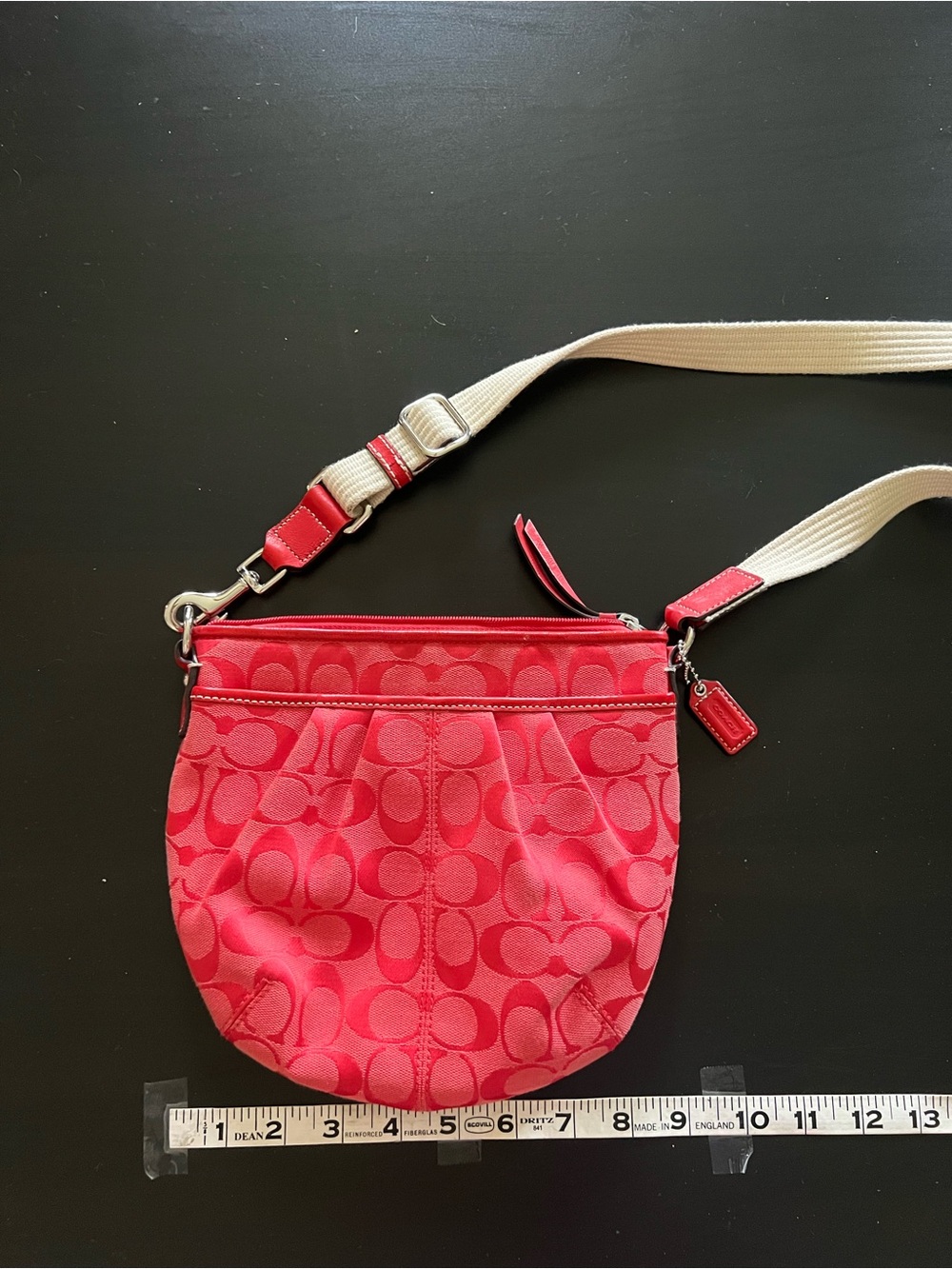 Coach Signature Pleated Crossbody Bag in cherry red/ coral red